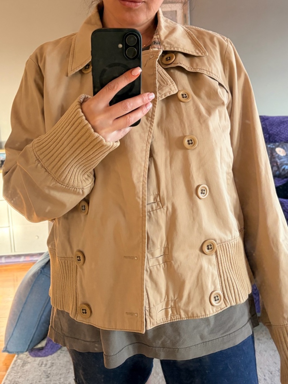 GAP Women's Beige Double-Breasted Trench Jacket - Picture 6 of 9